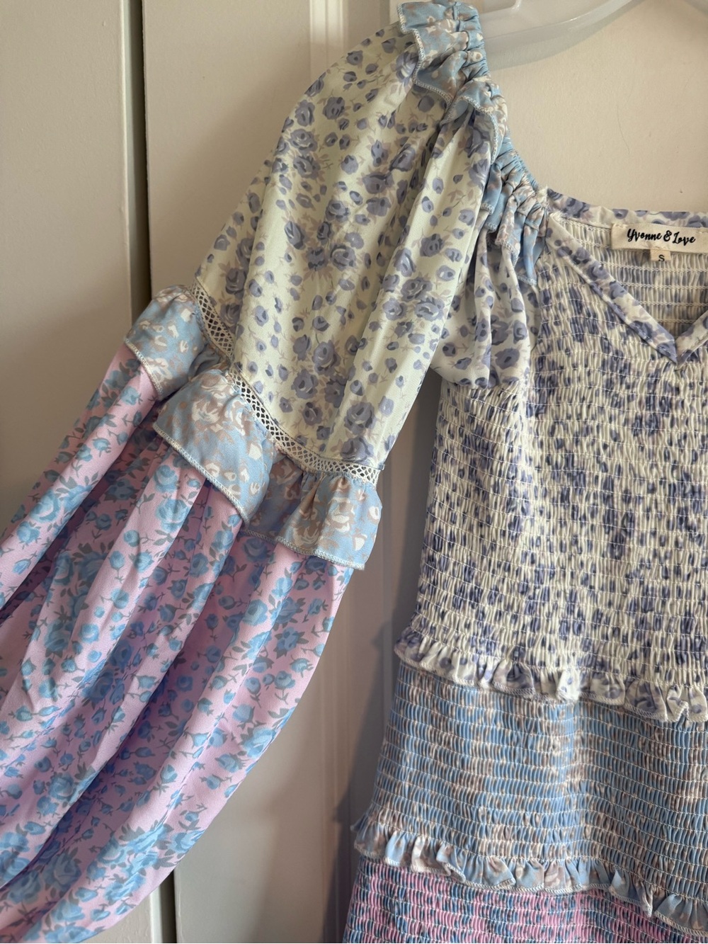 Patchwork Floral smocked Ruffled Mini Dress - Picture 5 of 10